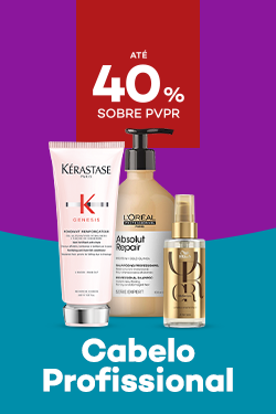 Produtos de cabelo pofissional com destaque promocional de at&eacute; 40% sobre pre&ccedil;o de Venda ao P&uacute;blico Recomendado